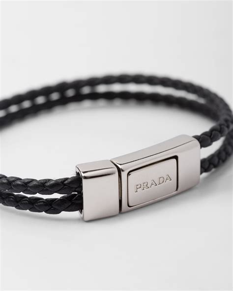 prada braided leather wrist strap|Black Braided Nappa Leather Bracelet .